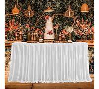 WedDecor 21 Feet White Pleated Rectangle Polyester Table Skirt for Table Decoration, Tableware Wedding, Parties, Celebration, Events, Fits 2.5ft x 8ft Table, 1pc