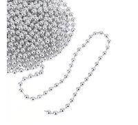 WedDecor 24 Feet Christmas Bead Chain Hanging Pearl Metallic Xmas Bead Garlands Shiny Artificial Tinsel For Christmas Tree Decorations DIY Art & Crafts Events Party Décor, Silver