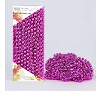 WedDecor 24 ft Pink Shimmer Bead Garland - 8 mm Artificial Pearl Tinsel Chain for Xmas Tree Decorations, Gift Wrapping, Holiday Craft Projects, Winter Wedding Décor & Festive Displays