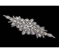 WedDecor 24 x 8.5cm Beautiful Silver with AB Crystals Rhinestone Diamante Motif Sewing Applique Patch for Wedding Bridal Embellishment, Casual or Formal Wear Fashion Accessory - Patch 218