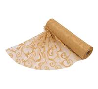 WedDecor 25m x 29cm Organza Roll Snow Sheer Glitter Fabric for Table Runner Wedding, Christmas Wreath, Chair Cover Bow Sash, Xmas Party Decoration, Crafting Supplies, Gold - Flocked Swirl Design