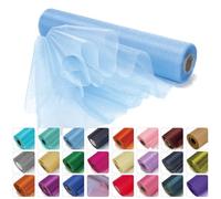 Weddecor 25m x 29cm Snow Sheer Baby Blue Organza Roll Sash Glitter Fabric for Table Runner Sashes Wedding & Christmas Decoration, Chair Cover Bows, Party Favours, Ribbon Crafting Supplies, 5pcs