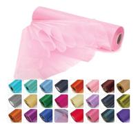 Weddecor 25m x 29cm Snow Sheer Baby Pink Organza Roll Sash Glitter Fabric for Table Runner Sashes Wedding & Christmas Decoration, Chair Cover Bows, Party Favours, Ribbon Crafting Supplies, 5pcs
