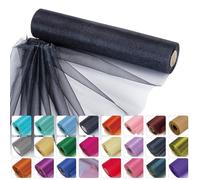 WedDecor 25m x 29cm Snow Sheer Black Organza Roll Sash Glitter Fabric for Table Runner Sashes Wedding & Christmas Decoration, Chair Cover Bows, Party Favours, Ribbon Crafting Supplies, 5pcs