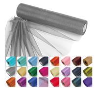 WedDecor 25m x 29cm Snow Sheer Dark Silver Organza Roll Sash Glitter Fabric for Table Runner Sashes Wedding & Christmas Decoration, Chair Cover Bows, Party Favours, Ribbon Crafting Supplies, 4pcs
