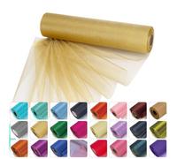 Weddecor 25m x 29cm Snow Sheer Gold Organza Roll Sash Glitter Fabric for Table Runner Sashes Wedding & Christmas Decoration, Chair Cover Bows, Party Favours, Ribbon Crafting Supplies, 4pcs