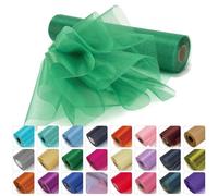 Weddecor 25m x 29cm Snow Sheer Hunter Green Organza Roll Sash Glitter Fabric for Table Runner Sashes Wedding & Christmas Decoration, Chair Cover Bows, Party Favours, Ribbon Crafting Supplies, 5pcs