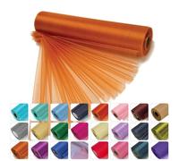 WedDecor 25m x 29cm Snow Sheer Light Orange Organza Roll Sash Glitter Fabric for Table Runner Sashes Wedding & Christmas Decoration, Chair Cover Bows, Party Favours, Ribbon Crafting Supplies, 5pcs