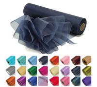 Weddecor 25m x 29cm Snow Sheer Navy Blue Organza Roll Sash Glitter Fabric for Table Runner Sashes Wedding & Christmas Decoration, Chair Cover Bows, Party Favours, Ribbon Crafting Supplies, 5pcs