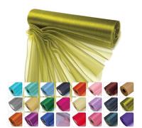 WedDecor 25m x 29cm Snow Sheer Organza Rolls Glitter Fabric for Table Runner Sashes Wedding Decoration, Chair Cover Bows, Table Back Drop, Ribbon Crafting Supplies, Olive Green