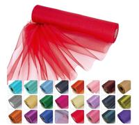 Weddecor 25m x 29cm Snow Sheer Red Organza Roll Sash Glitter Fabric for Table Runner Sashes Wedding & Christmas Decoration, Chair Cover Bows, Party Favours, Ribbon Crafting Supplies, 4pcs