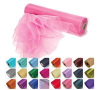 WedDecor 25m x 29cm Snow Sheer Rose Pink Organza Roll Sash Glitter Fabric for Table Runner Sashes Wedding & Christmas Decoration, Chair Cover Bows, Party Favours, Ribbon Crafting Supplies, 5pcs