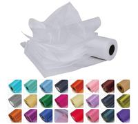 WedDecor 25m x 29cm Snow Sheer White Organza Roll Sash Glitter Fabric for Table Runner Sashes Wedding & Christmas Decoration, Chair Cover Bows, Party Favours, Ribbon Crafting Supplies, 4pcs