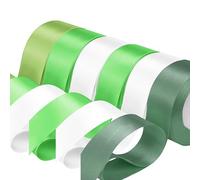 WedDecor 25mm Double Sided Satin Polyester Ribbon, 6 Rolls Set, Vibrant Hues Collection, 10mm X 92 Metres Rolls for Art & Crafts, Hair Bows, Wrapping, Wedding Favours & Home Decorations, Green & White