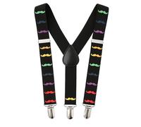 WedDecor 25mm Men's Elastic Suspenders Y Shape, Adjustable Clip On Braces for Trousers, Jeans,Denims, Fashion Accessory for Weddings, Parties, Formal Events, Casual, Black with Moustache