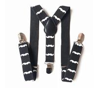 WedDecor 25mm Men's Elastic Suspenders Y Shape, Adjustable Clip On Braces for Trousers, Jeans,Denims, Fashion Accessory for Weddings, Parties, Formal Events, Casual, Black with White Moustache