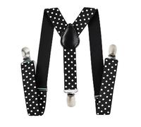 WedDecor 25mm Men's Elastic Suspenders Y Shape, Adjustable Clip On Braces for Trousers, Jeans,Denims, Fashion Accessory for Weddings, Parties, Formal Events, Casual, Black with White Dot
