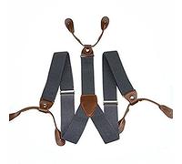 Weddecor 25mm Suspenders Braces Elasticated Adjustable Leather Button Holes Solid - Y Shape Trousers Non-Slip Locking Strong Clips Loops, Grey, 44inches