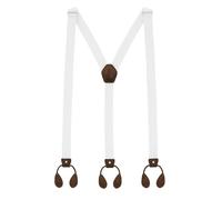 WedDecor 25mm Suspenders Braces Elasticated Adjustable Leather Button Holes Solid - Y Shape Trousers Non-Slip Locking Strong Clips Loops - Men & Women Fashion Accessories for Wedding, Party - White