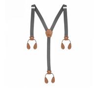 Weddecor 25mm Suspenders Braces Elasticated Adjustable Leather Button Holes Solid - Y Shape Trousers Non-Slip Locking Strong Clips Loops, Grey, 44inches