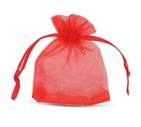 WedDecor 25pcs Red Mini Drawstring Organza Bags 7cm x 9cm - Small Sheer Gift Bags for Wedding Favors, Christmas, Birthdays, Jewellery, Party Supplies - Clear Mesh Pouches