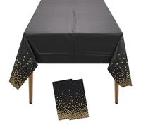 WedDecor 2pcs Disposable Plastic Tablecloths | Gold & Black Polka Dots | Wipeable, Waterproof Tablecloths, Party Table Decoration for Indoor Outdoor Party, Picnic, Dinner | 54 x 108 inch(Rectangular)