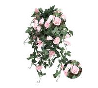 WedDecor 3.6FT Artificial Ivy Leaf Garland, UV Resistant Fake Plant Vine Hanging Decoration for Bedroom Wall, Wedding Decor, Party Backdrop, Indoor Outdoor Garden Aesthetic Events, Pink
