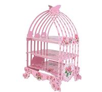 WedDecor 3-Tier Cupcake Stand Vintage Style Birdcage Design Foldable Cardboard Holders for Table Décor, Themed Party, Anniversary, Birthdays, Weddings, cake decorations Pink