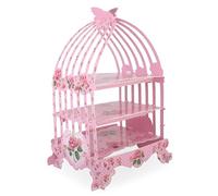 WedDecor 3-Tier Cupcake Stand Vintage Style Birdcage Design Foldable Cardboard Holders for Table Décor, Themed Party, Anniversary, Birthdays, Weddings, cake decorations Pink