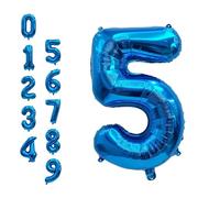 WedDecor 32 Inch Foil Balloons Number 5, Self Sealing Foil Balloons, Self Inflating Number Balloons for Birthday Parties, New Year Decorations, Anniversaries, Party Supplies, Blue