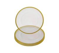 WedDecor 33cm Clear Charger Plates with Gold Trim Design, Acrylic Round Dinnerware for Centerpiece Presentation, Set of 6 Dinner Plate for Weddings, Events, Banquets & Christmas Table Decorations