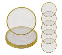 WedDecor 33cm Clear Charger Plates with Gold Trim Design, Acrylic Round Dinnerware for Centerpiece Presentation, Set of 12 Dinner Plate for Weddings, Events, Banquets & Christmas Table Decorations