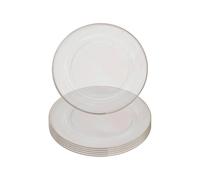 WedDecor 33cm Clear Charger Plates with Silver Trim Design, Acrylic Round Dinnerware for Centerpiece Presentation, Set of 6 Dinner Plate for Weddings, Events, Banquets & Christmas Table Decorations
