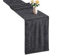 WedDecor 33cm x 274cm Premium Crushed Velvet Table Runner, Black Dining Glitz Soft Fabric For Kitchen Wedding Banquet & Special Events Party Table Linen Layout Decoration, 5pcs