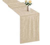 WedDecor 33cm x 274cm Premium Crushed Velvet Table Runner, Champagne Gold Dining Glitz Soft Fabric For Kitchen Wedding Banquet & Special Events Party Table Linen Layout Decoration, 1pc