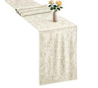 WedDecor 33cm x 274cm Premium Crushed Velvet Table Runner, Ivory Dining Glitz Soft Fabric For Kitchen Wedding Banquet & Special Events Party Table Linen Layout Decoration, 1pc