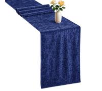 WedDecor 33cm x 274cm Premium Crushed Velvet Table Runner, Navy Blue Dining Glitz Soft Fabric For Kitchen Wedding Banquet & Special Events Party Table Linen Layout Decoration, 1pc