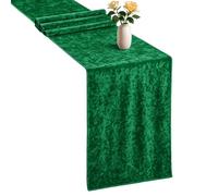 WedDecor 33cm x 274cm Table Runner Crushed Velvet Soft Fabric Dining Glitz Washable Table Runners For Wedding, Birthday, Reception, Banquet & Dinner Party Decoration, 5pcs, Emerald Green