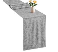 WedDecor 33cm x 274cm Table Runner Crushed Velvet Soft Fabric Dining Glitz Washable Table Runners For Wedding, Kitchen, Birthday, Reception, Banquet, Special Events Dinner Party Decoration, Silver