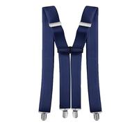 WedDecor 35mm Elasticated Men’s Braces X Back Non-Slip Locking Strong Clip on Loops Adjustable Suspenders Trousers Fashion Accessories for Formal & Casual Outfits, Navy Blue