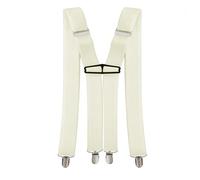 WedDecor 35mm Elasticated Men’s Braces X Back Non-Slip Locking Strong Clip on Loops Adjustable Suspenders Trousers Fashion Accessories for Formal & Casual Outfits, Ivory