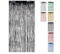 WedDecor 3ft x 6.5ft Black Tinsel Foil Fringe Curtains Glitter Metallic Tinsel Curtains Hanging Streamers for Birthday Party Decoration Wedding Photo Backdrop Christmas Baby Shower, 1 Pack