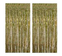 WedDecor 3ft x 6.5ft Gold Tinsel Foil Fringe Curtains Shiny Metallic Tinsel Curtains Hanging Streamers for Birthday Party Decoration Wedding Photo Backdrop Christmas Baby Shower, Pack of 2
