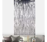 WedDecor 3ft x 6.5ft Silver Tinsel Foil Fringe Curtains Glitter Metallic Tinsel Curtains Hanging Streamers for Birthday Party Decoration Wedding Photo Backdrop Christmas Baby Shower, 1 Pack