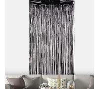 WedDecor 3ft x 9.8ft Black Tinsel Foil Fringe Curtains Glitter Metallic Tinsel Curtains Hanging Streamers for Birthday Party Decoration Wedding Photo Backdrop Christmas Baby Shower, 1 Pack