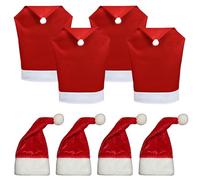 WedDecor 4 Pcs Christmas Chair Back Covers & 4 Pcs Mini Cutlery Socks Set, Santa Hat Chair Covers & Cutlery Hats, Festive Dining Table Christmas Decoration for Holiday Parties, Dinner, Home Décor