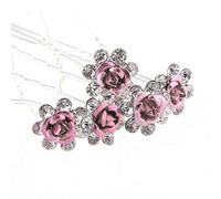 WedDecor 40pcs Pink Wedding Hair Pins with Crystal Rose Flower Design & Rhinestone Diamante Silver Plated Bridal Hair Clips Accessories for Women Wedding & Girls Bridesmaids Prom