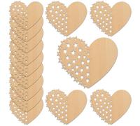WedDecor 5-Pack Wooden Heart-Shaped Ornaments, Star-Carved Design & Blank for Personalisation with Hanging Twine - Perfect for Valentine's Day, Weddings, Christmas & Customised Gifts