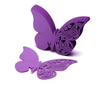 WedDecor 50pcs Purple Butterfly Precise Cut Wine Glass Paper Name Place Card for Party Favor Birthday Events Wedding Shows