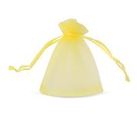 WedDecor 50pcs Yellow Mini Drawstring Organza Bags 7cm x 9cm - Small Sheer Gift Bags for Wedding Favors, Christmas, Birthdays, Jewellery, Party Supplies - Clear Mesh Pouches